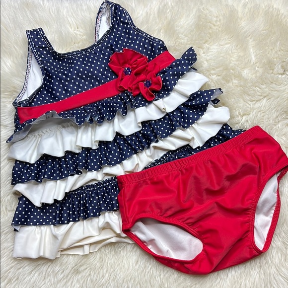Isobella & Chloe Other - Isobella & Chloe Blue and Red Ruffle Bikini